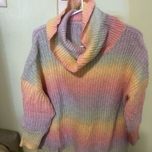 Pastel Rainbow Cowl Neck Sweater